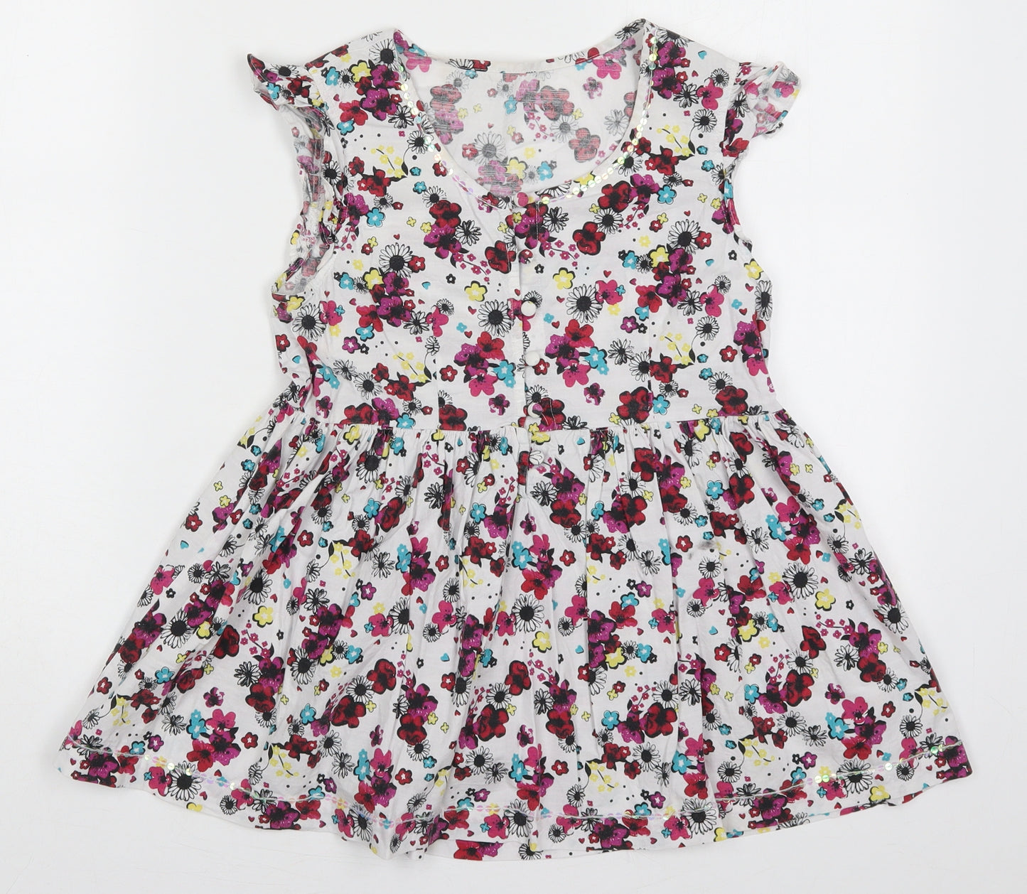 Marks and Spencer Girls Multicoloured Floral Cotton Basic Blouse Size 12 Years Scoop Neck Button