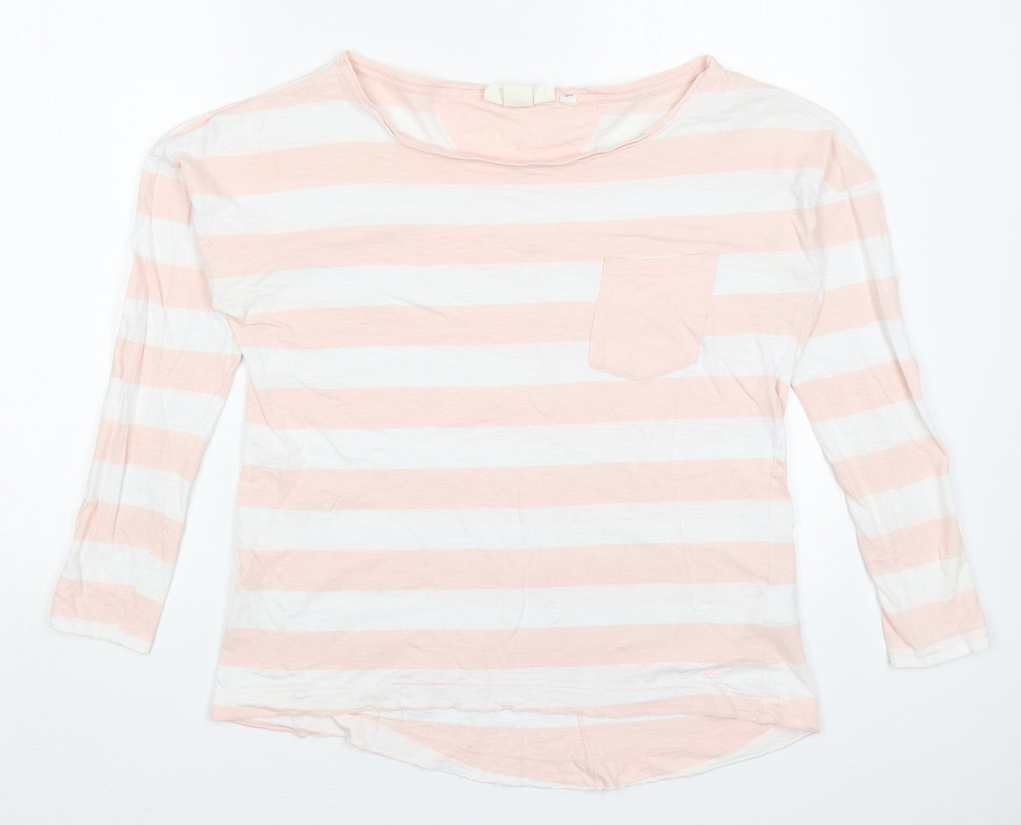 H&M Womens Pink Striped Cotton Basic T-Shirt Size M Boat Neck