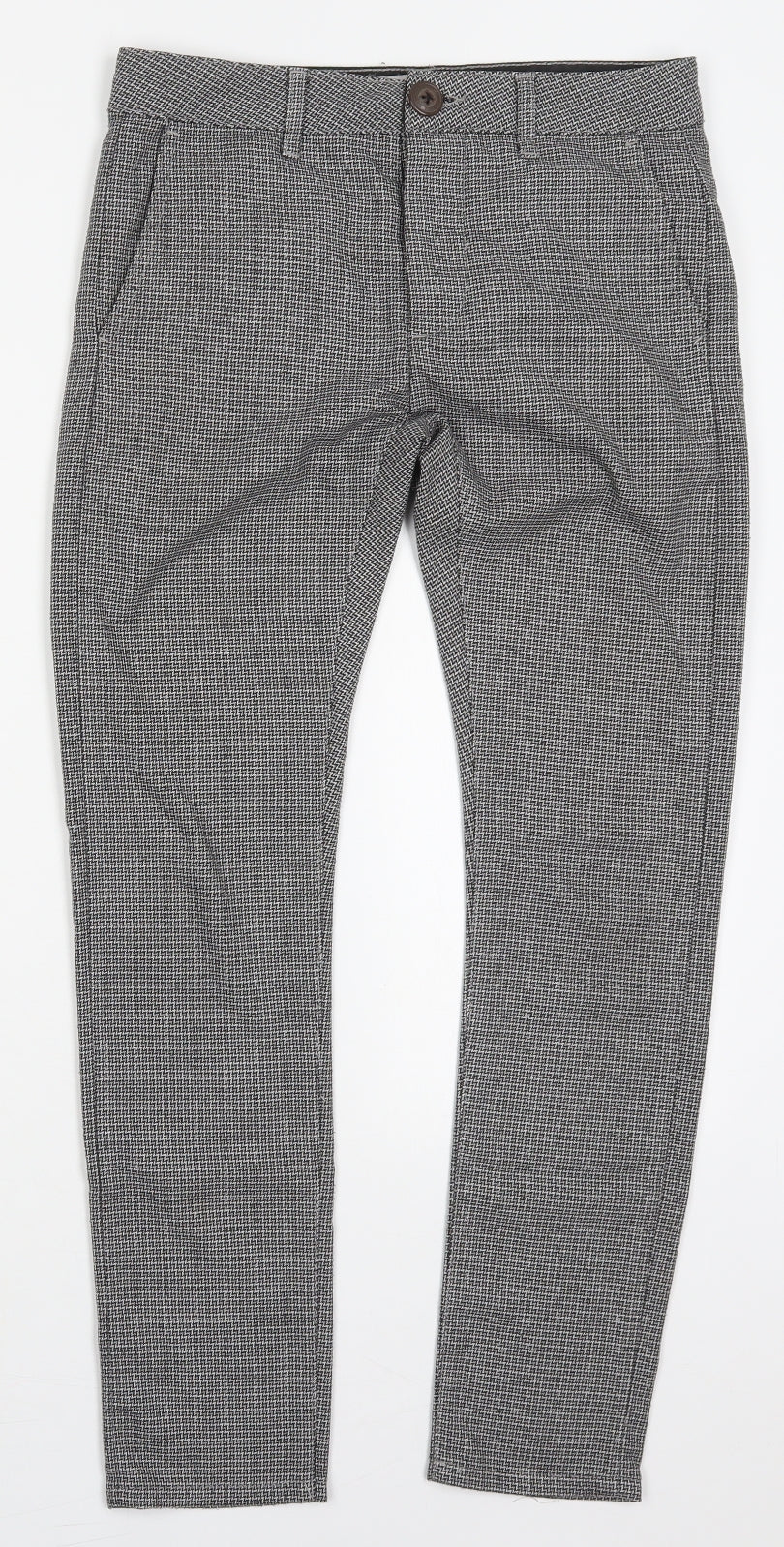 Topman Mens Grey Herringbone Polyester Trousers  Size 28 L30 in Regular Button