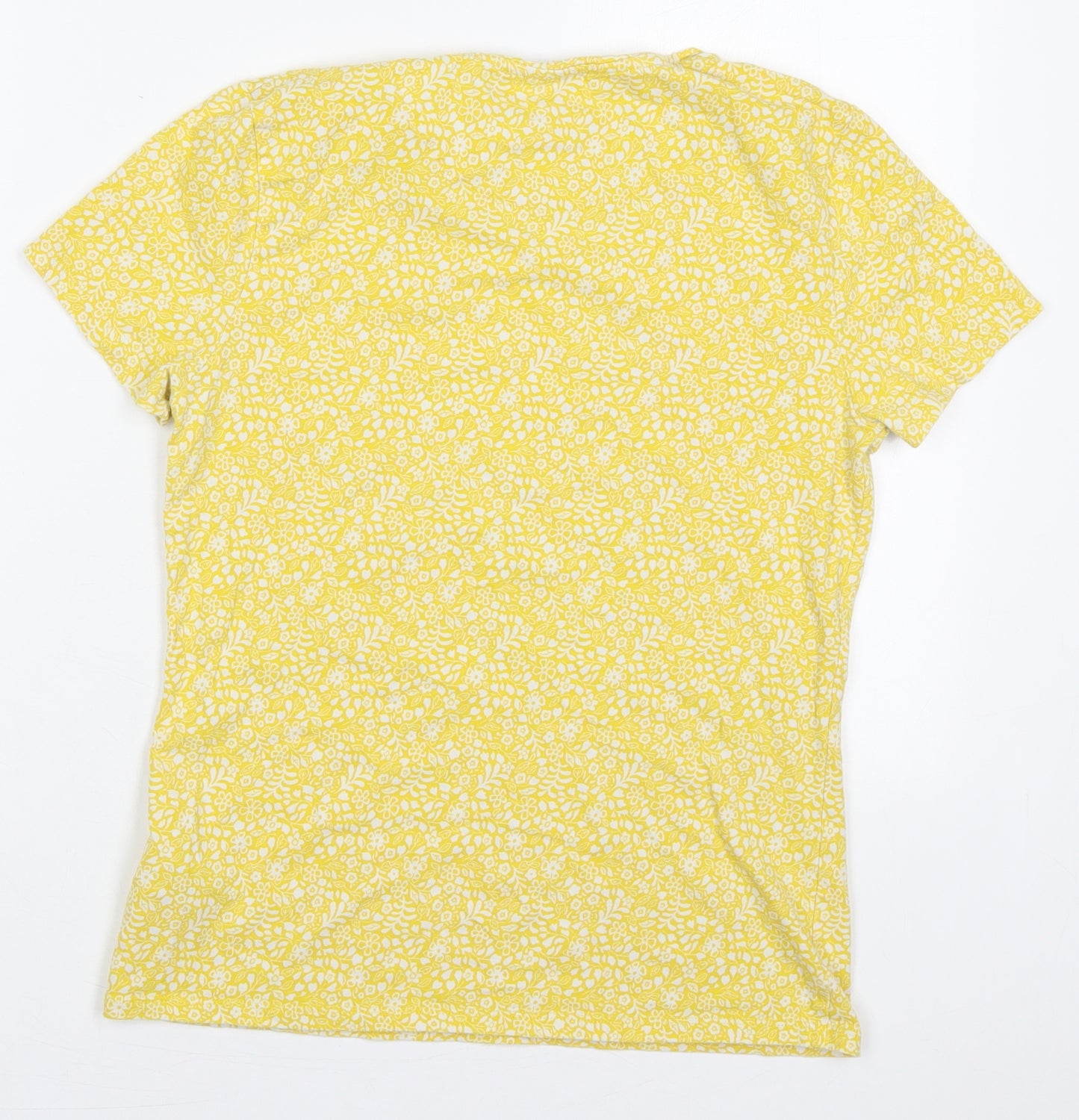 Marks and Spencer Womens Yellow Floral Cotton Basic T-Shirt Size 12 Crew Neck