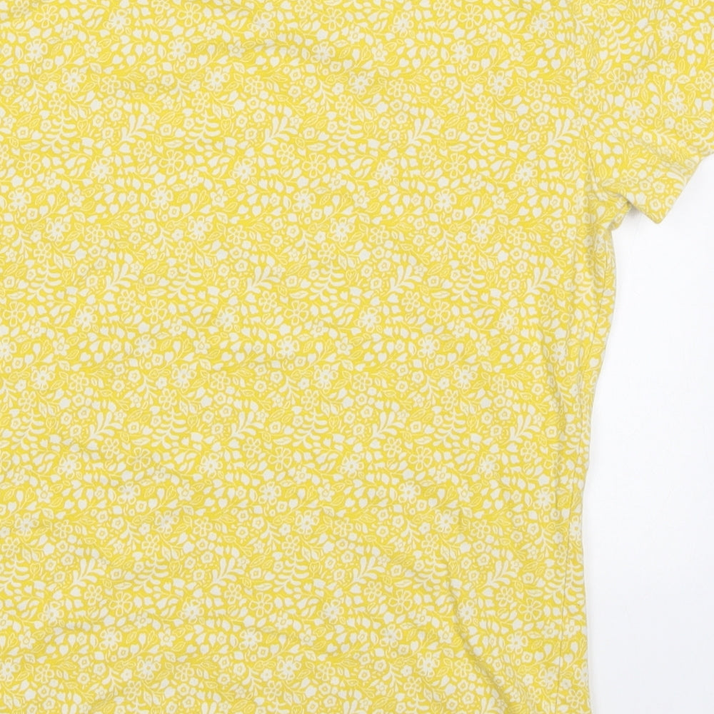 Marks and Spencer Womens Yellow Floral Cotton Basic T-Shirt Size 12 Crew Neck