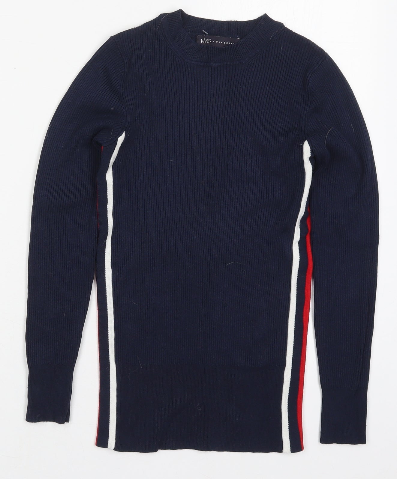Marks and Spencer Womens Blue Crew Neck Striped Viscose Pullover Jumper Size 8