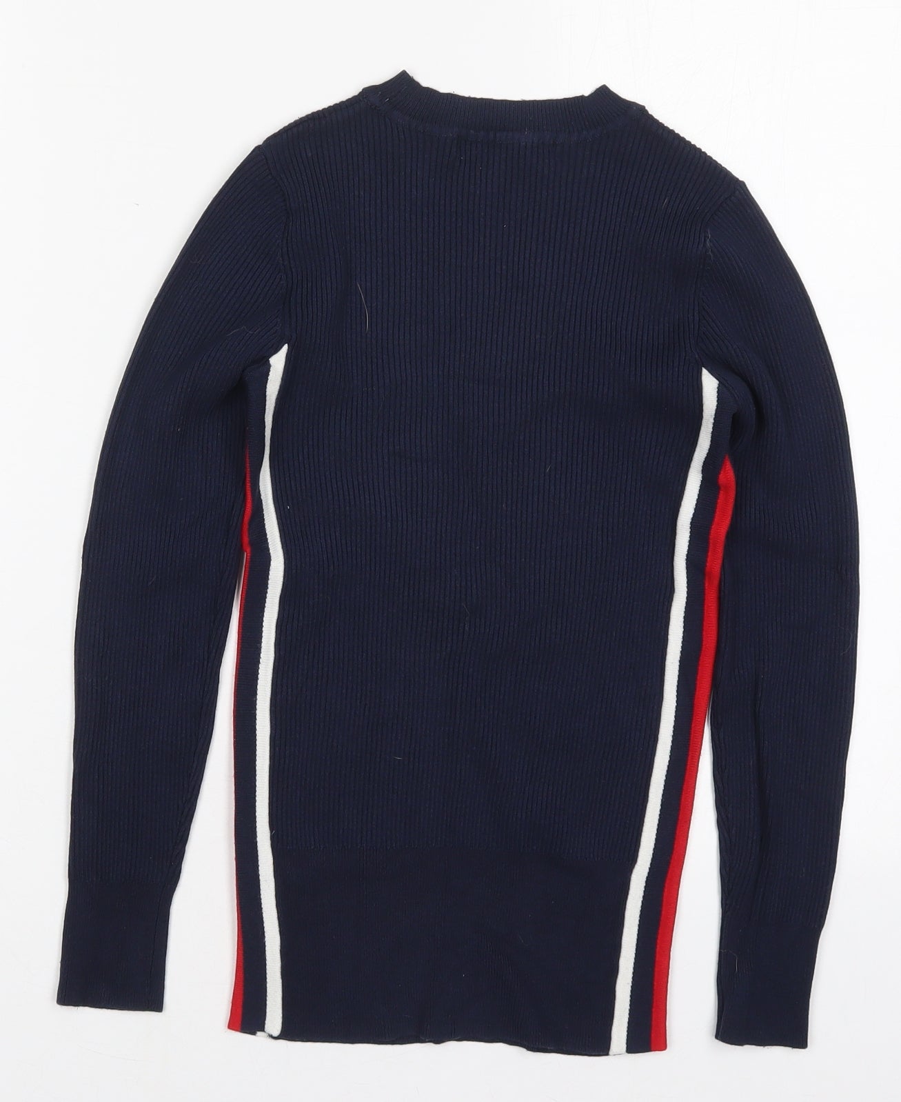 Marks and Spencer Womens Blue Crew Neck Striped Viscose Pullover Jumper Size 8