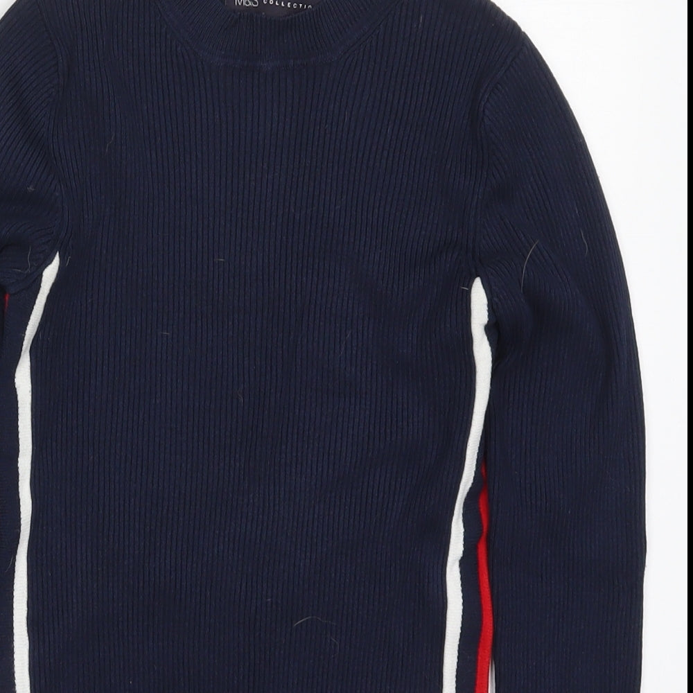 Marks and Spencer Womens Blue Crew Neck Striped Viscose Pullover Jumper Size 8