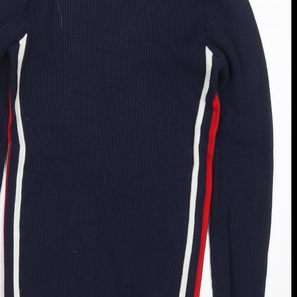Marks and Spencer Womens Blue Crew Neck Striped Viscose Pullover Jumper Size 8