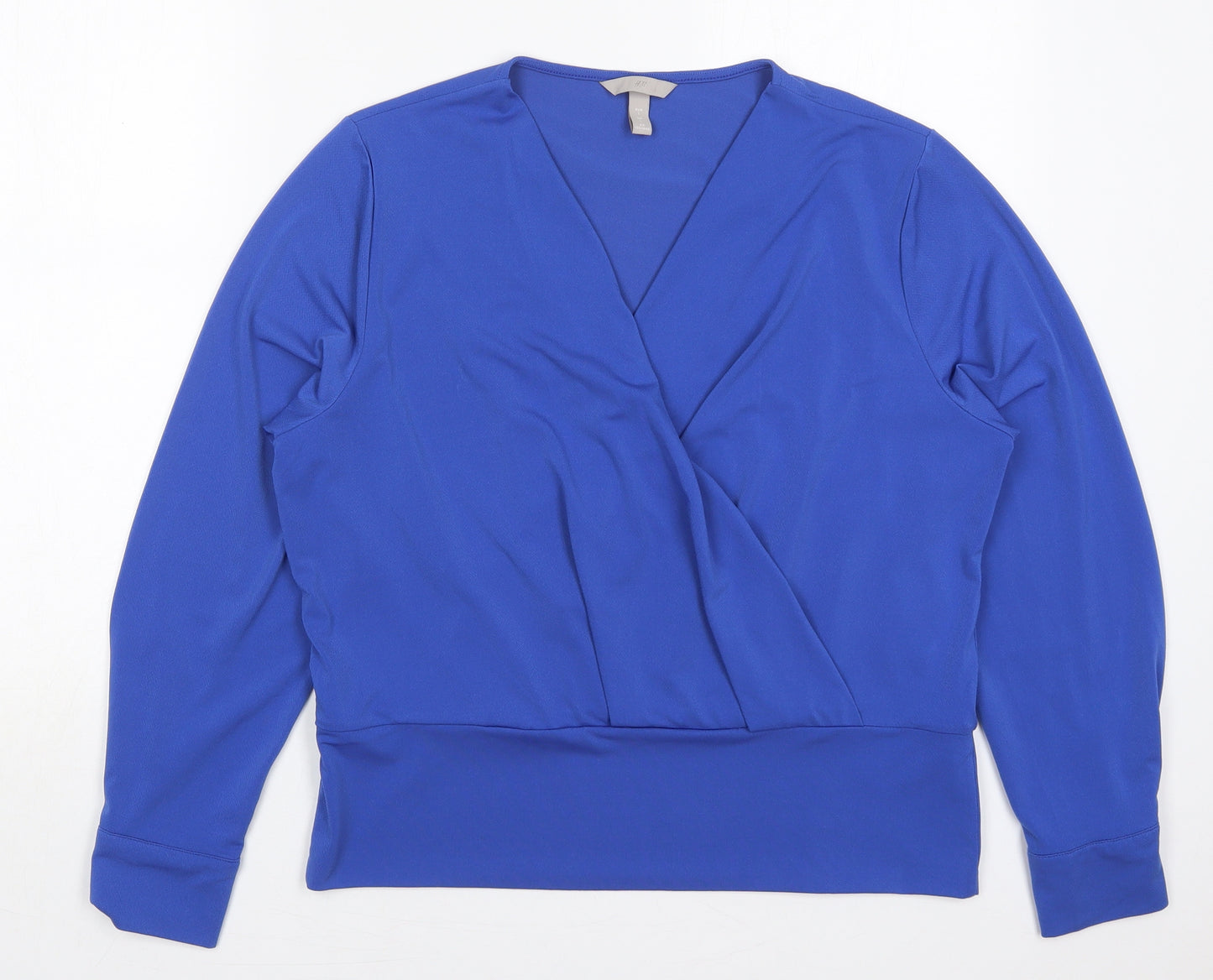 H&M Womens Blue  Polyester Basic Blouse Size L V-Neck