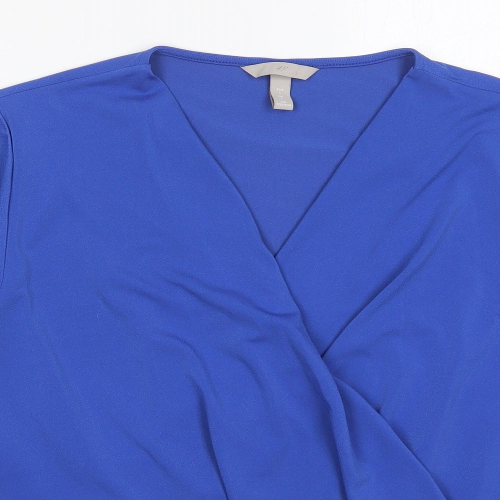 H&M Womens Blue  Polyester Basic Blouse Size L V-Neck