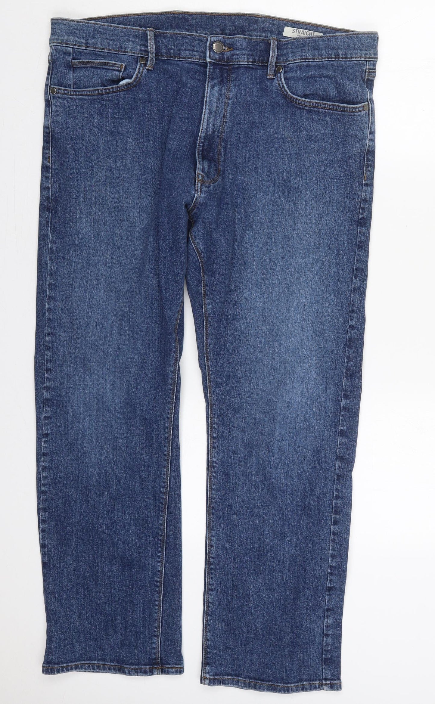 Marks and Spencer Mens Blue  Cotton Straight Jeans Size 38 in L29 in Regular Button