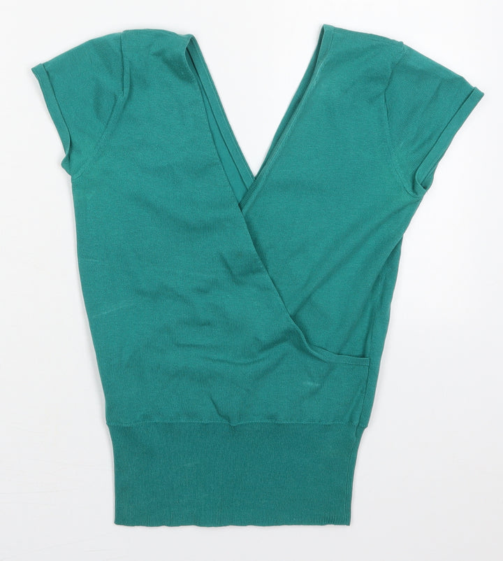 Monsoon Womens Green V-Neck Cotton Pullover Jumper Size 8