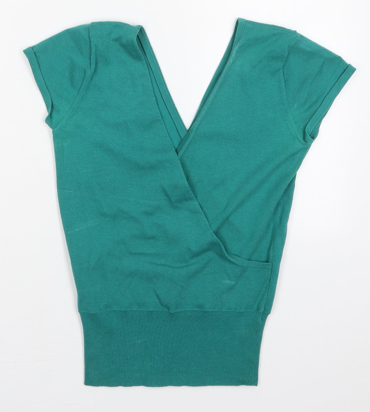 Monsoon Womens Green V-Neck  Cotton Pullover Jumper Size 8