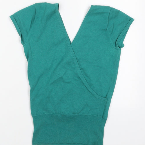 Monsoon Womens Green V-Neck  Cotton Pullover Jumper Size 8