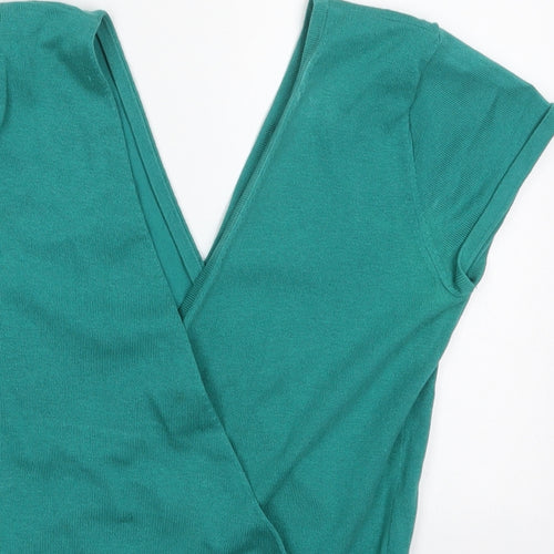 Monsoon Womens Green V-Neck  Cotton Pullover Jumper Size 8