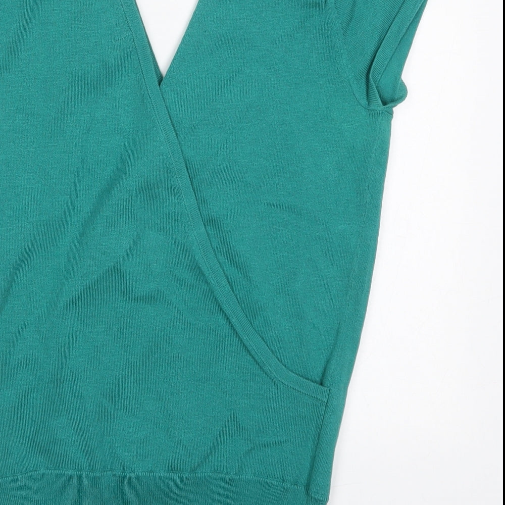 Monsoon Womens Green V-Neck  Cotton Pullover Jumper Size 8