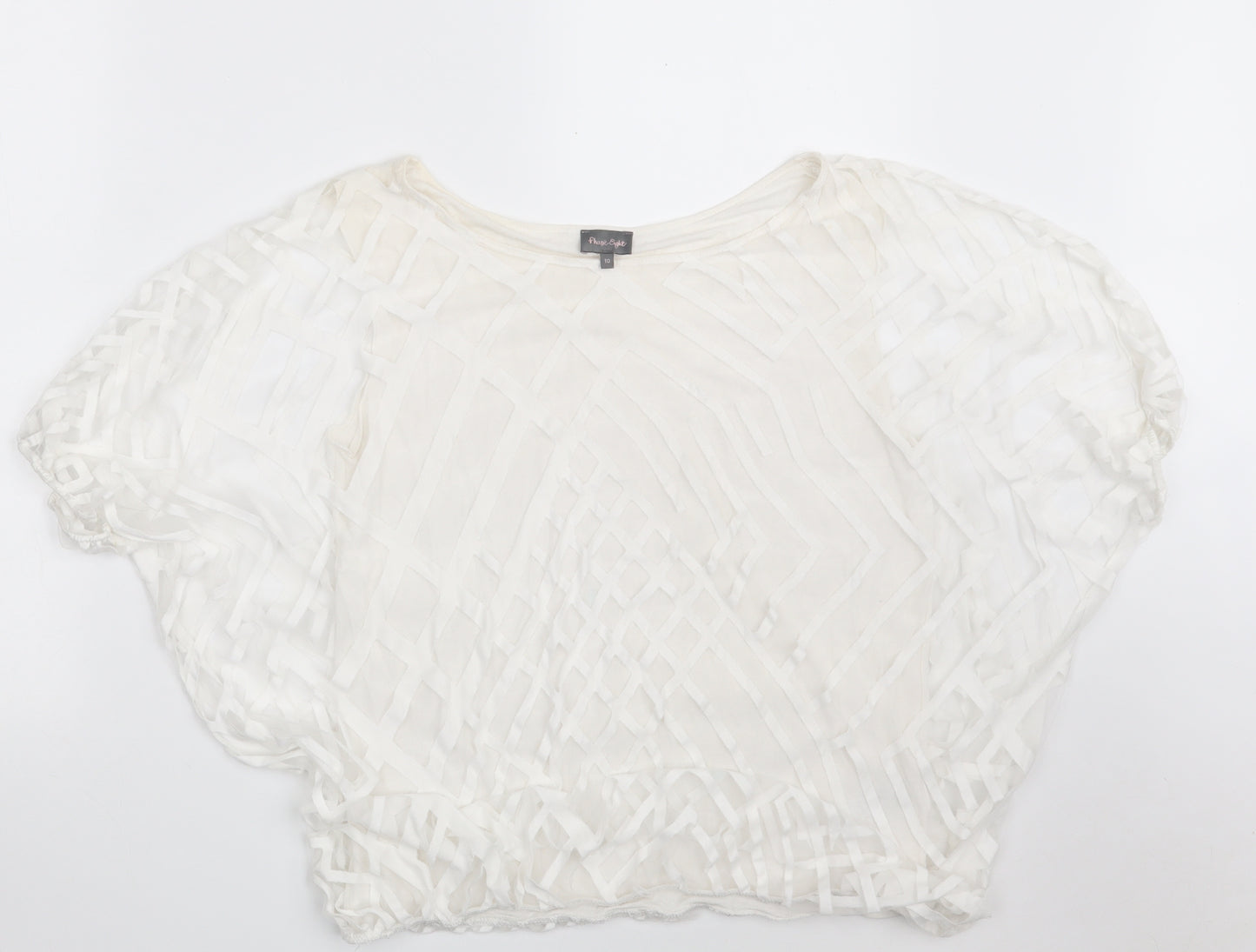 Phase Eight Womens White Geometric Viscose Basic Blouse Size 10 Boat Neck