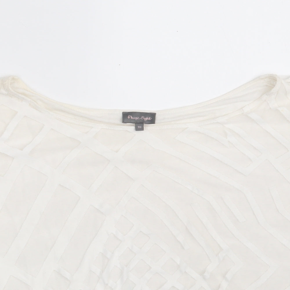 Phase Eight Womens White Geometric Viscose Basic Blouse Size 10 Boat Neck