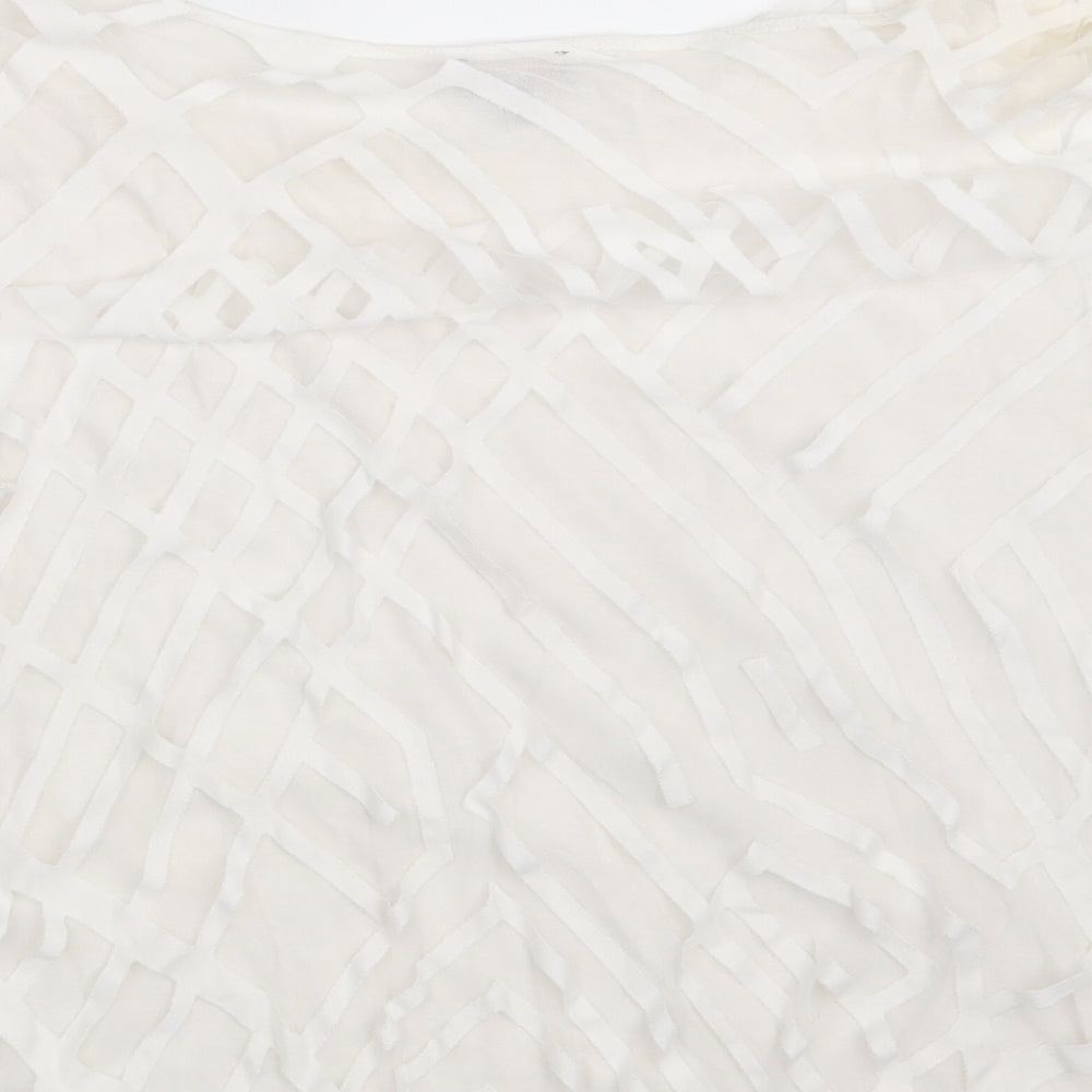 Phase Eight Womens White Geometric Viscose Basic Blouse Size 10 Boat Neck