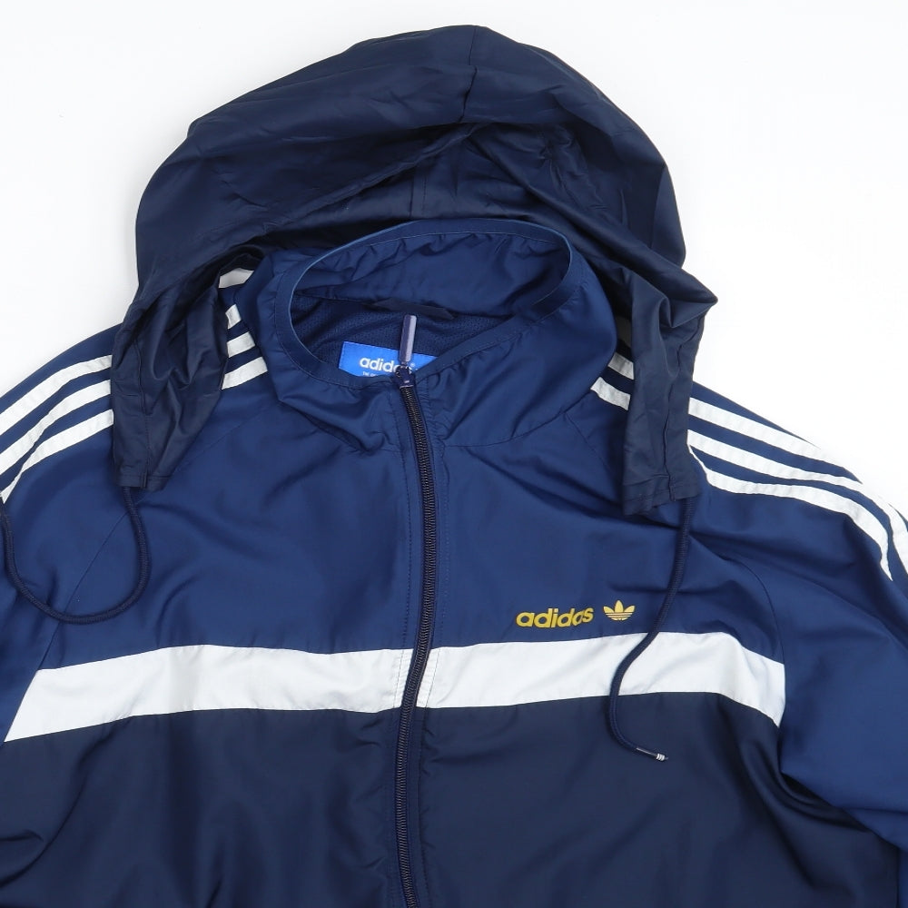 adidas Mens Blue Striped  Jacket  Size L  Zip - Performance