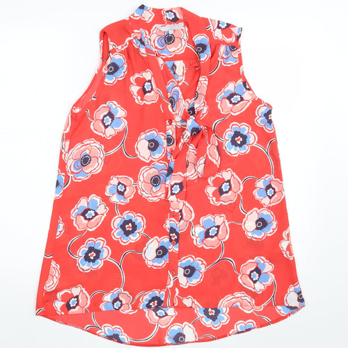 Red Herring Womens Red Floral Polyester Basic Button-Up Size 12 V-Neck