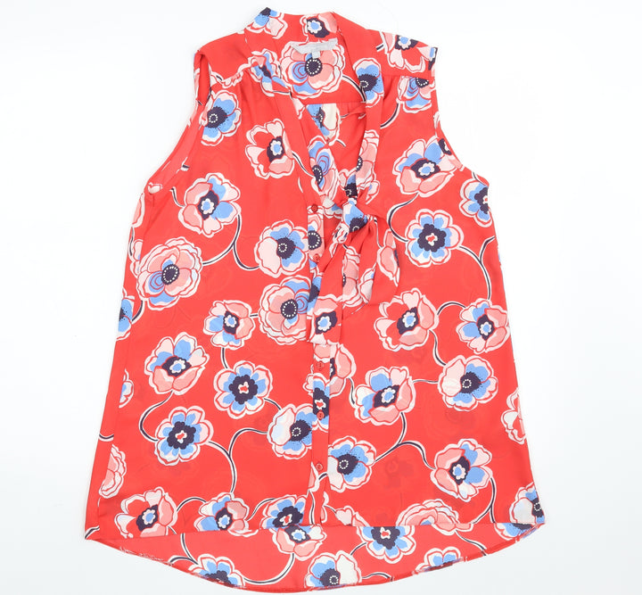 Red Herring Womens Red Floral Polyester Basic Button-Up Size 12 V-Neck