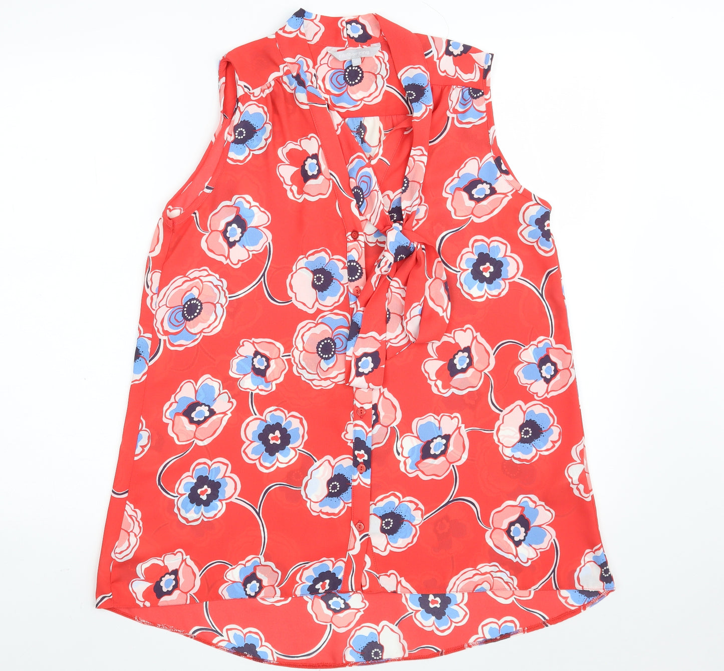 Red Herring Womens Red Floral Polyester Basic Button-Up Size 12 V-Neck
