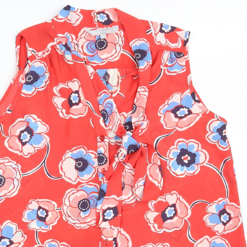 Red Herring Womens Red Floral Polyester Basic Button-Up Size 12 V-Neck