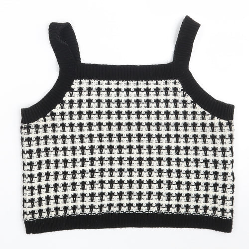 Primark Womens Black Square Neck Geometric Acrylic Pullover Jumper Size 10   - Cropped