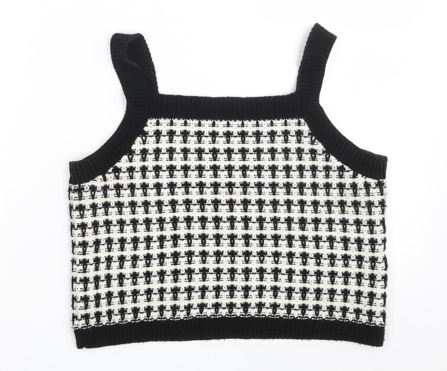 Primark Womens Black Square Neck Geometric Acrylic Pullover Jumper Size 10   - Cropped