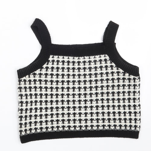 Primark Womens Black Square Neck Geometric Acrylic Pullover Jumper Size 10   - Cropped