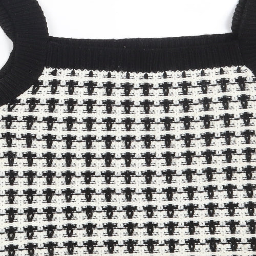 Primark Womens Black Square Neck Geometric Acrylic Pullover Jumper Size 10   - Cropped