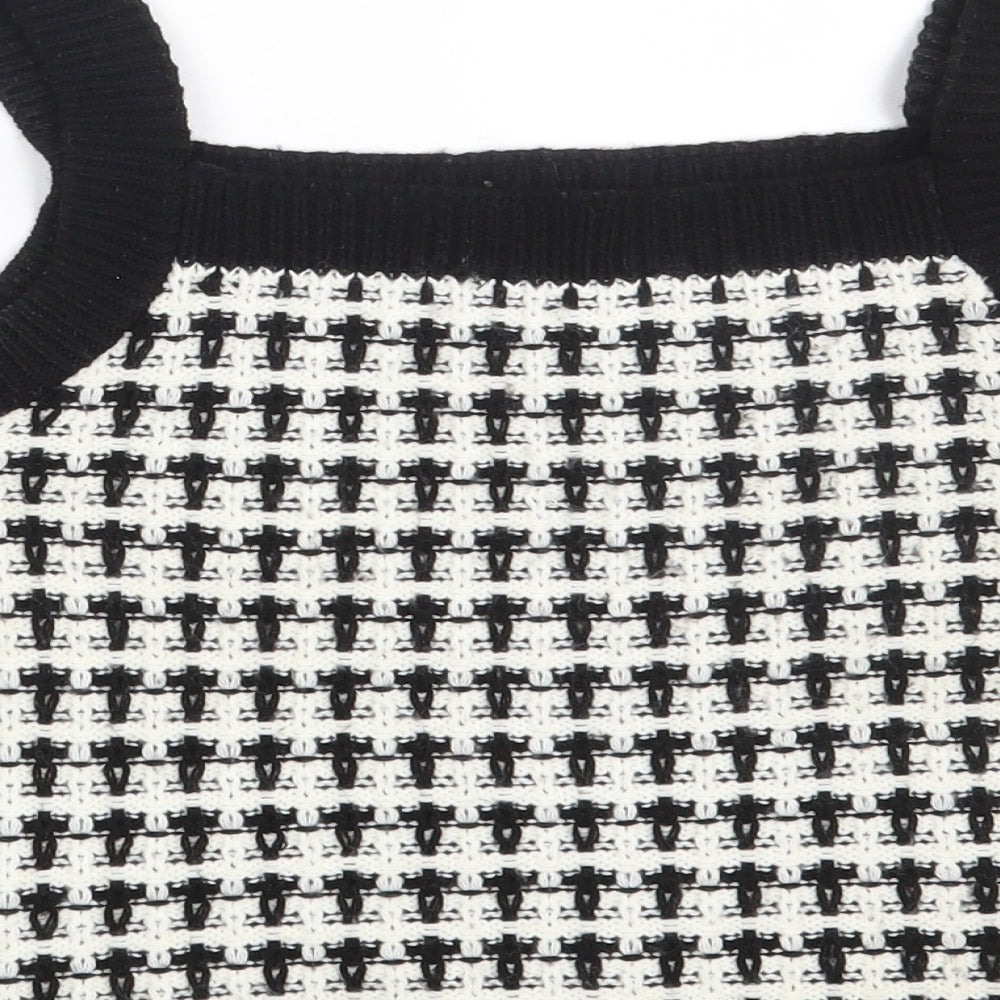 Primark Womens Black Square Neck Geometric Acrylic Pullover Jumper Size 10   - Cropped