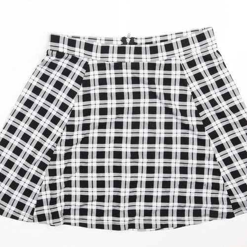 H&M Womens Black Check Viscose A-Line Skirt Size L   Zip