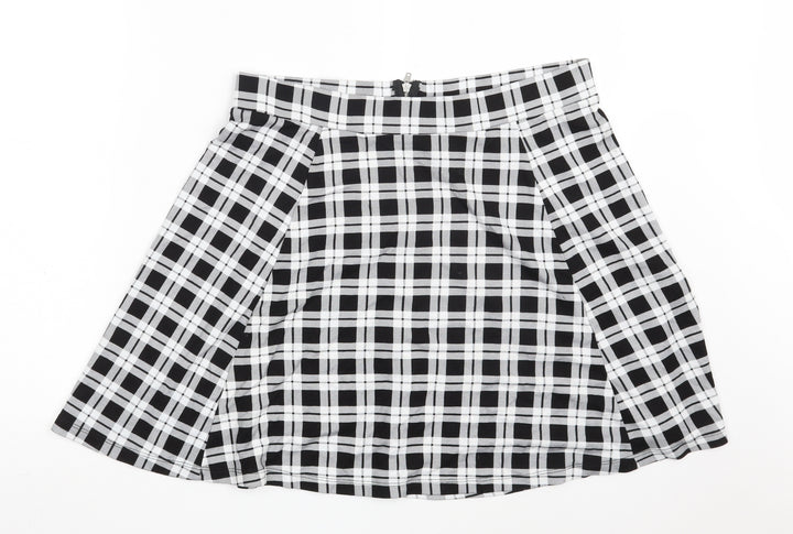 H&M Womens Black Check Viscose A-Line Skirt Size L Zip