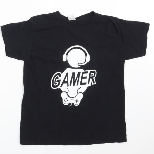Fruit of the Loom Boys Black  100% Cotton Pullover T-Shirt Size 7-8 Years Round Neck  - Gamer