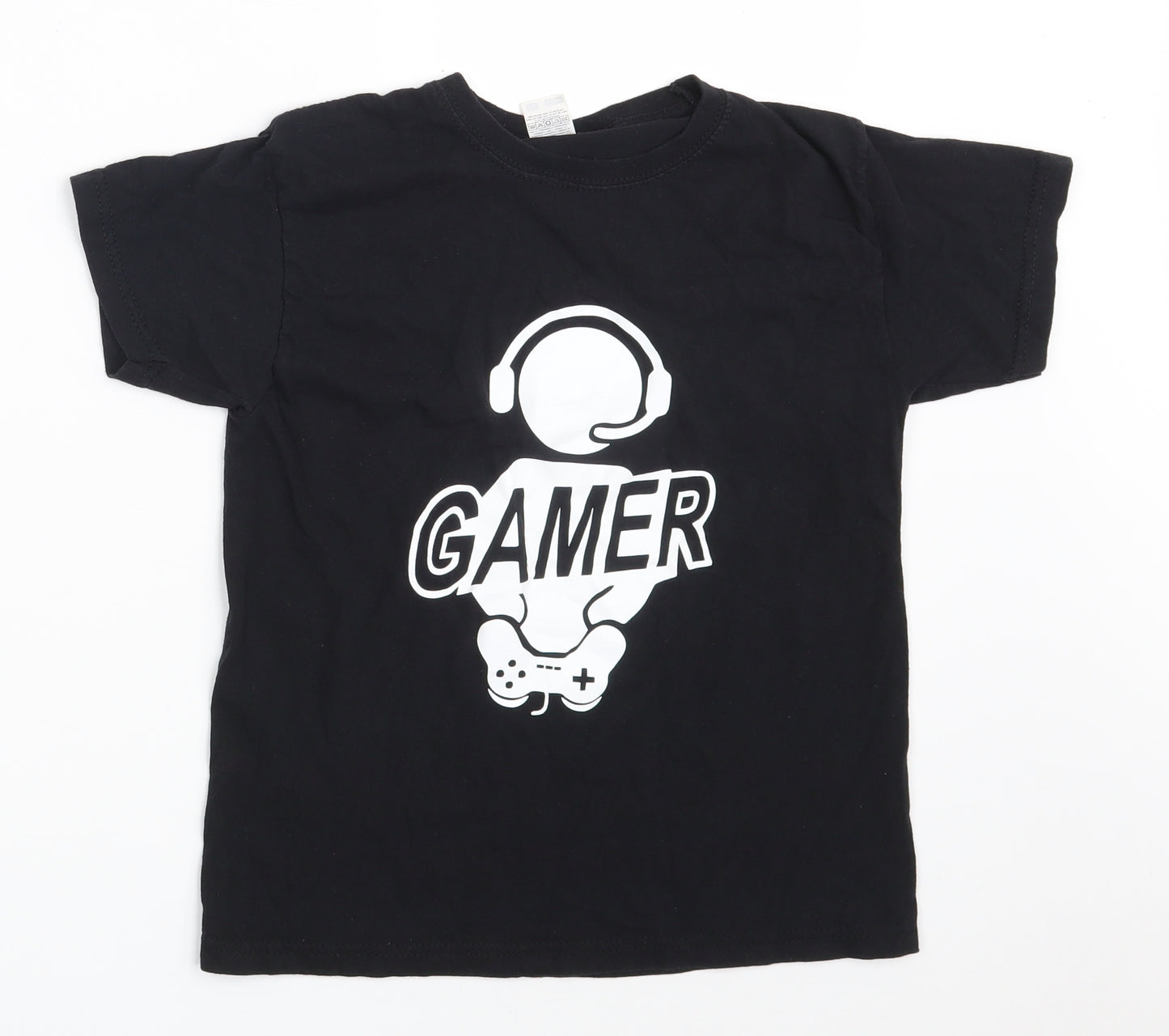 Fruit of the Loom Boys Black  100% Cotton Pullover T-Shirt Size 7-8 Years Round Neck  - Gamer