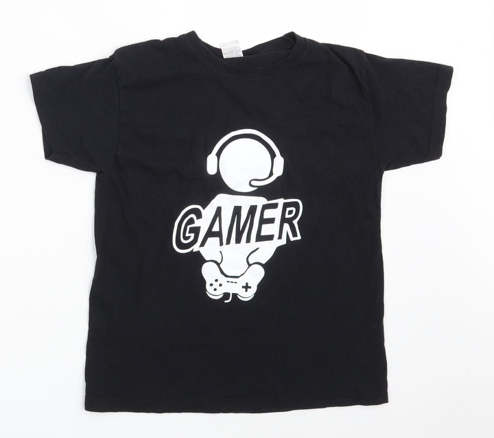 Fruit of the Loom Boys Black  100% Cotton Pullover T-Shirt Size 7-8 Years Round Neck  - Gamer