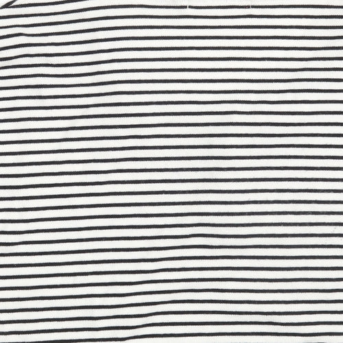 Pull&Bear Womens White Scoop Neck Striped Acrylic Pullover Jumper Size S   - Cropped