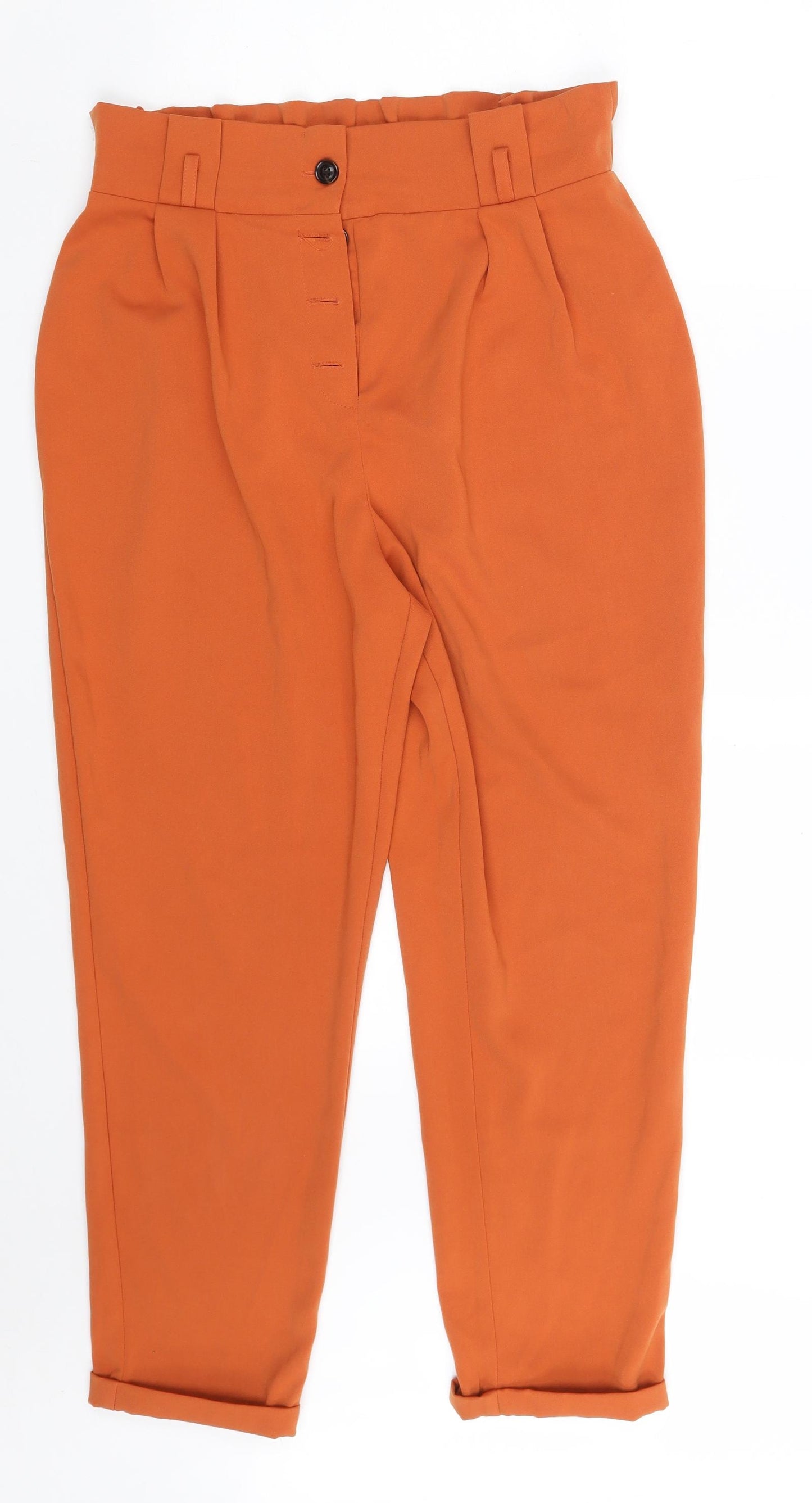 Primark Womens Orange  Polyester Carrot Trousers Size 12 L27 in Regular Button