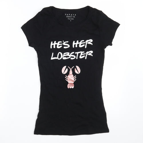 Papaya Womens Black  100% Cotton Basic T-Shirt Size 8 Scoop Neck - He's her Lobster