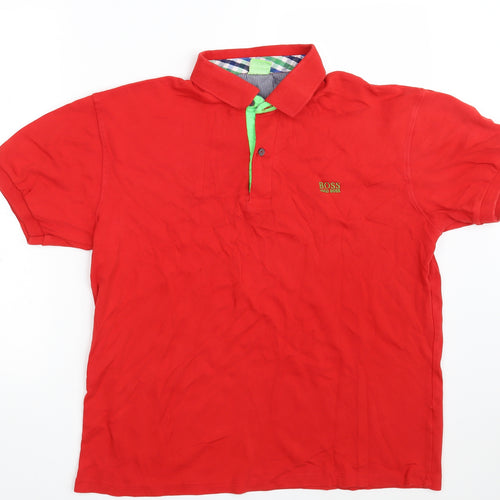 HUGO BOSS Mens Red  100% Cotton  Polo Size 2XL Collared Button