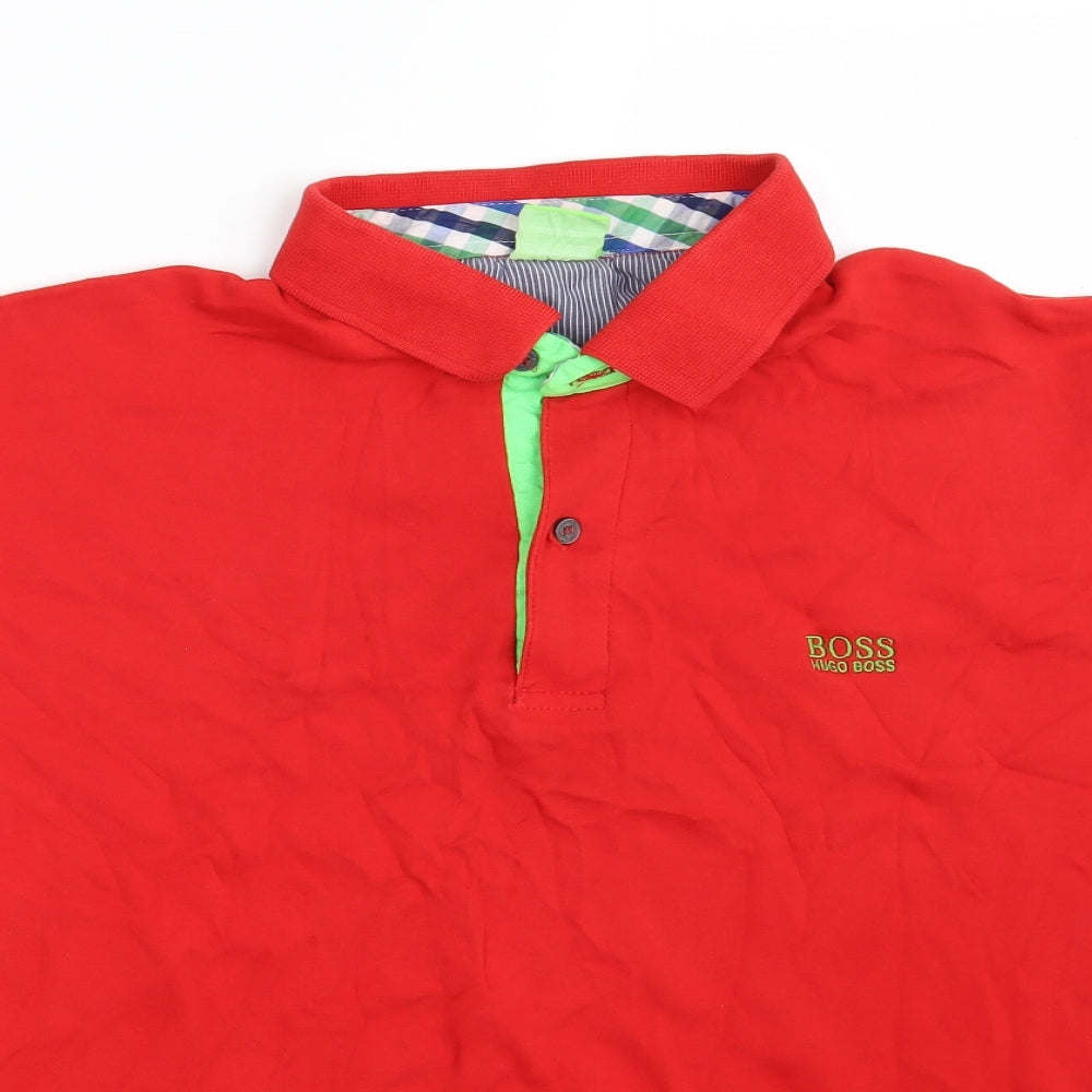 HUGO BOSS Mens Red  100% Cotton  Polo Size 2XL Collared Button