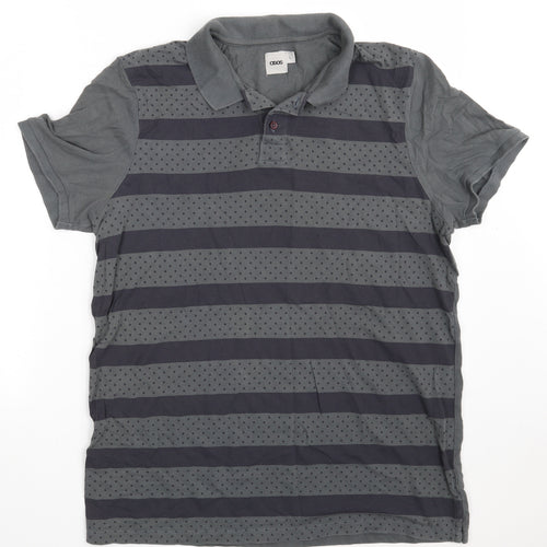 ASOS Mens Grey Striped 100% Cotton  Polo Size L Collared Button