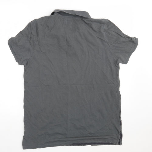 ASOS Mens Grey Striped 100% Cotton  Polo Size L Collared Button