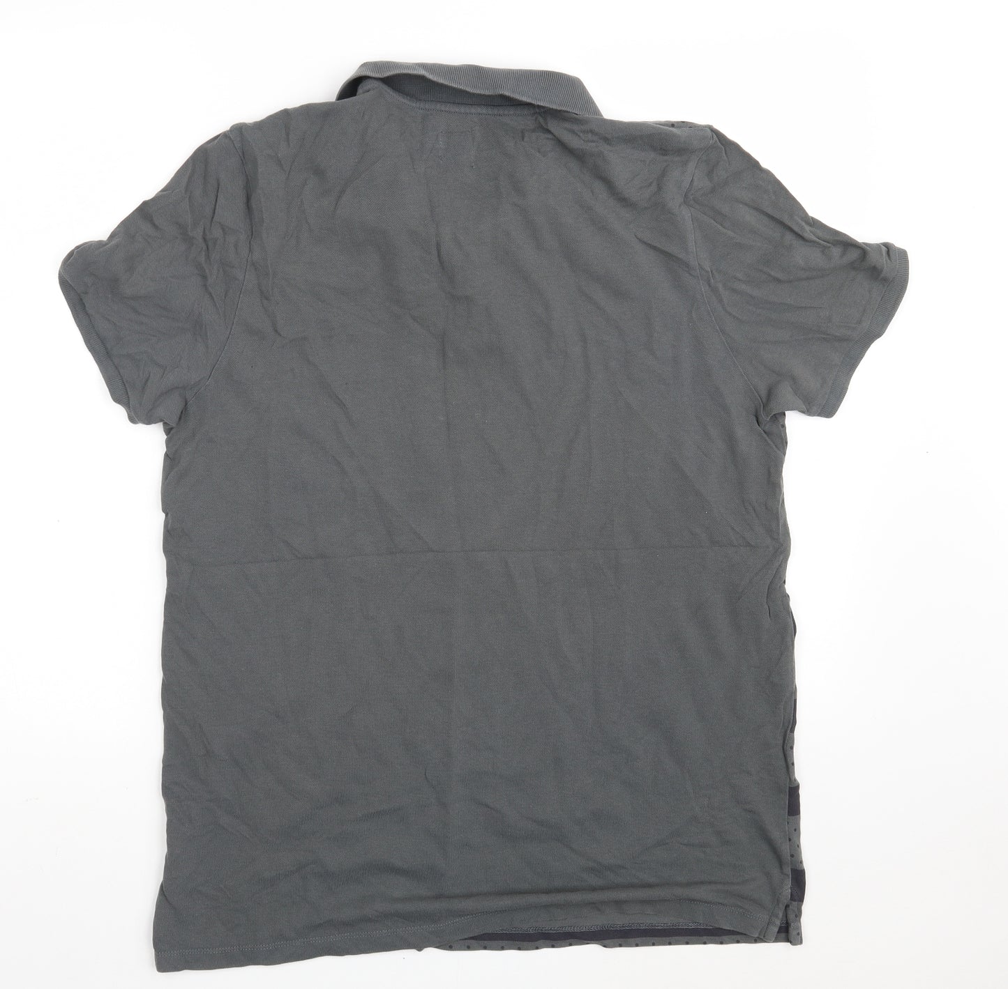 ASOS Mens Grey Striped 100% Cotton  Polo Size L Collared Button