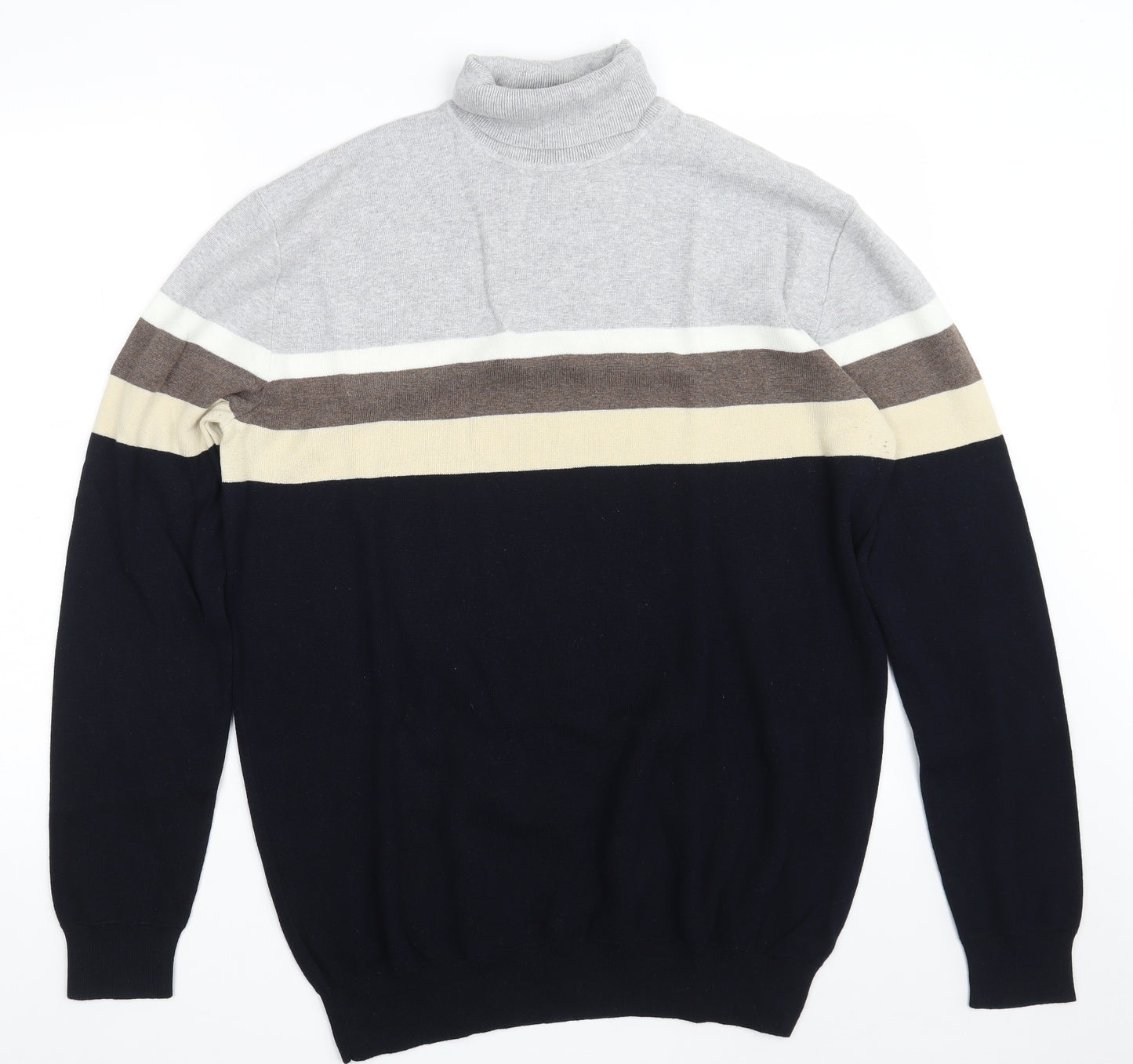 NEXT Mens Multicoloured High Neck Striped Cotton Pullover Jumper Size XL