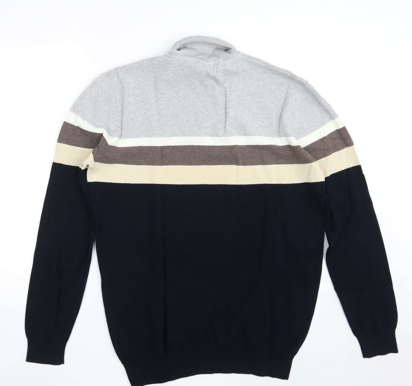 NEXT Mens Multicoloured High Neck Striped Cotton Pullover Jumper Size XL