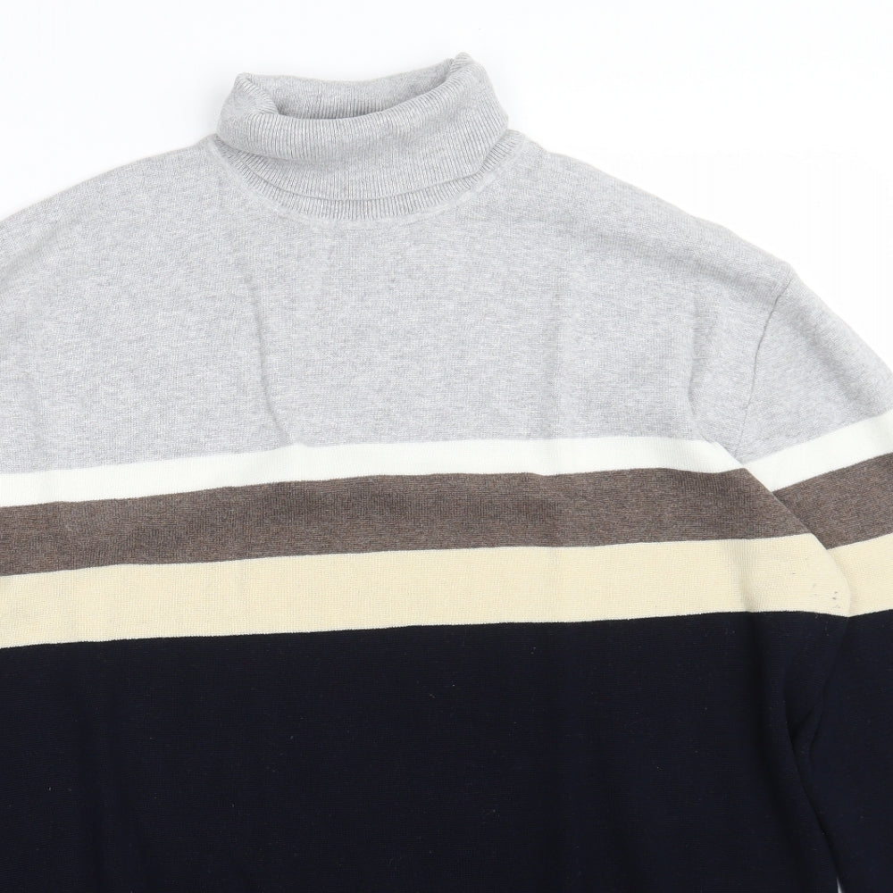 NEXT Mens Multicoloured High Neck Striped Cotton Pullover Jumper Size XL