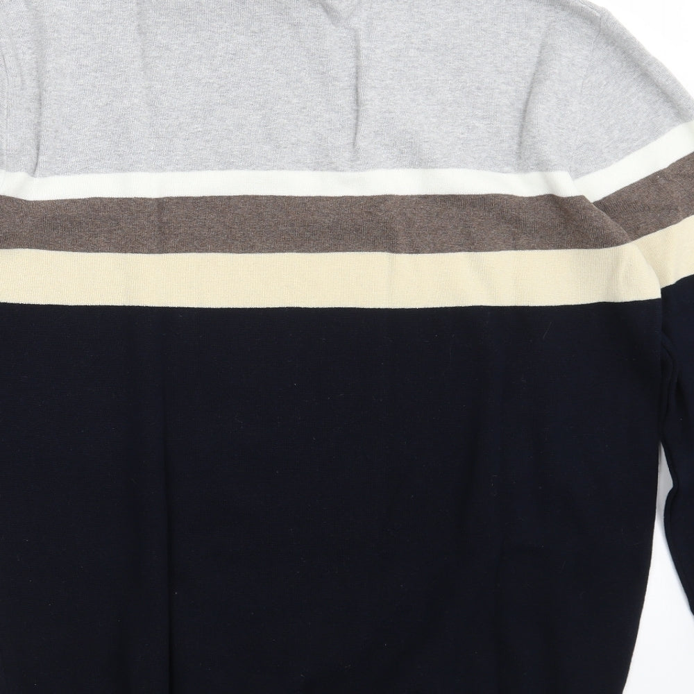 NEXT Mens Multicoloured High Neck Striped Cotton Pullover Jumper Size XL
