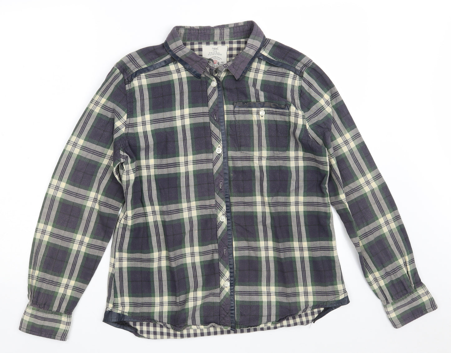 NEXT Womens Green Check 100% Cotton Basic Button-Up Size 12 Collared