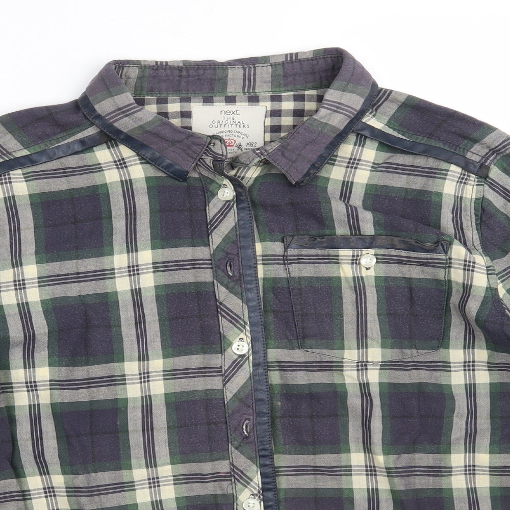 NEXT Womens Green Check 100% Cotton Basic Button-Up Size 12 Collared