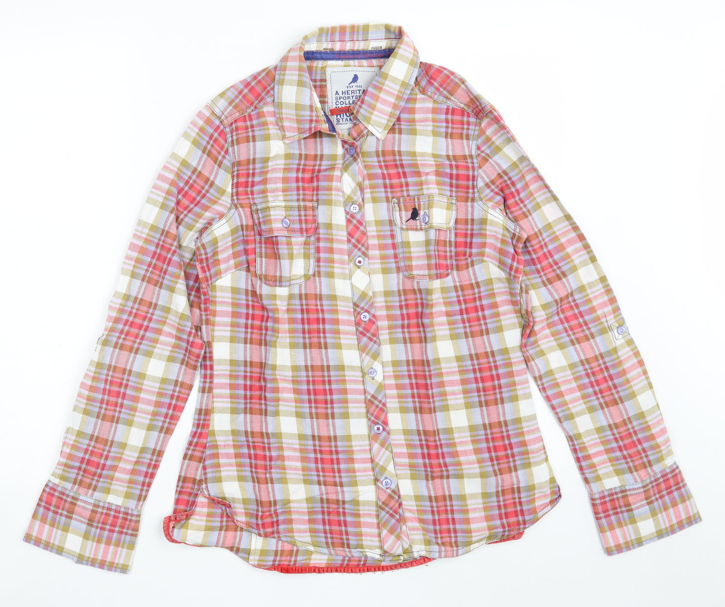 NEXT Womens Pink Check 100% Cotton Basic Button-Up Size 10 Collared